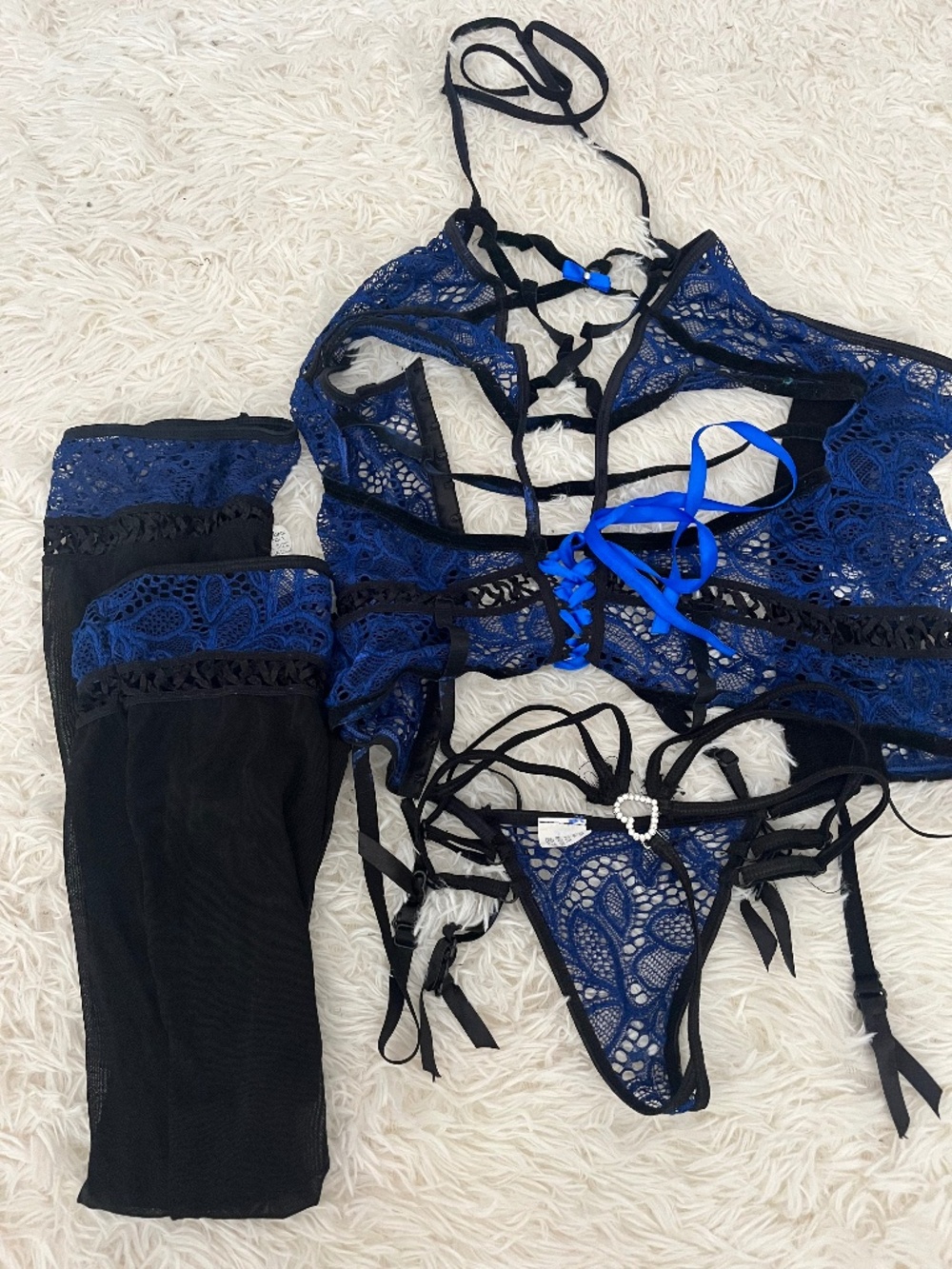 Blue lace strappy classy lingerie set